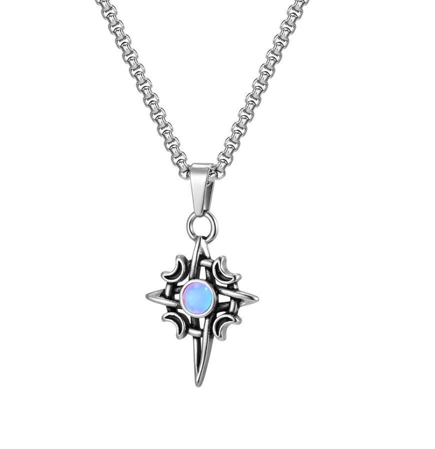 Stainless Steel Men's Retro Necklace with Star Moon Turquoise Pendant (PN-2111)