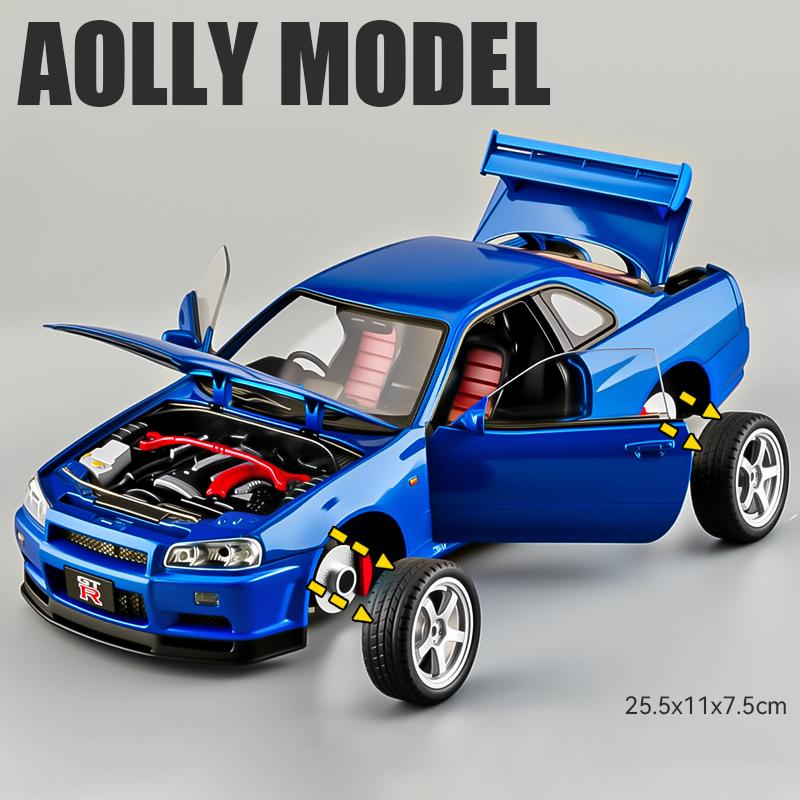 ABE4 1:18 Nissan GTR R34 Skyline S15 LBWK Alloy Car Model Sound and Light Pull Back Children's Toy Car Collectibles Birthday Gift Toy