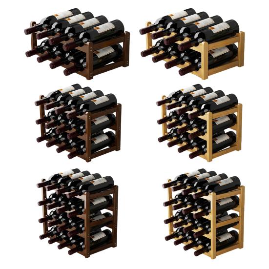 Bamboo Wine Rack Holder Bar Cabinets Stackable Storage Cube Tabletop for Champagne Multilayer DIY Assembled Natural Wood Bottle Holder for Kitchen