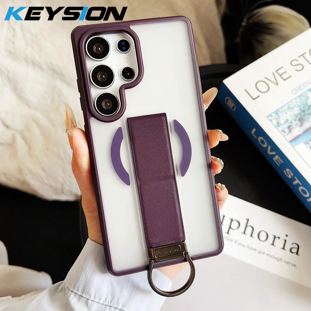 KEYSION Magnetic Phone Case for Samsung Galaxy S23 S24 25 Ultra Translucent Matte Silicone+PC Upright Kickstand Shockproof Back Cover