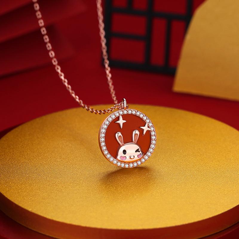 Original Cute Fun Star Rabbit Agate Necklace Female Light Luxury High Sense Collarbone Chain Year Of The Rabbit Quality