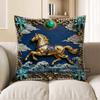 2D Golden Horse With Ornate Blue Waves Pillow Pattern Cushion Cover Suitable For Sofa Bedroom Car Pillow Cover
