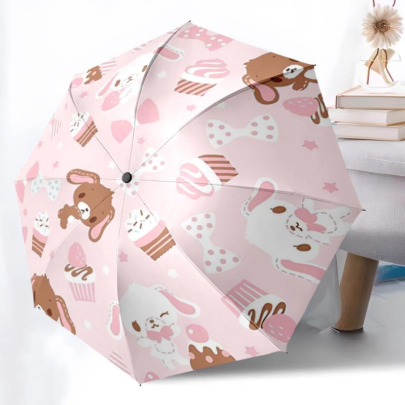 1pc Cute Bunny Cupcake Print Auto Open Close Umbrella - Portable Folding Design with Iron Frame - Outdoor for Fans, Travelers, Everyday Use - Perfect