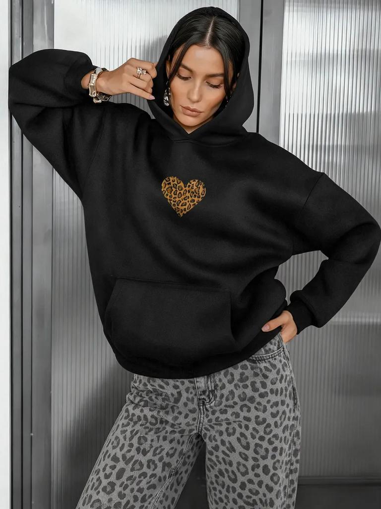 Leopard Print Heart Graphic Hoodies Men Women Casual Sweatshirt Oversized Y2k Harajuku Fleece Warm Tracksuit Female Male Clothing