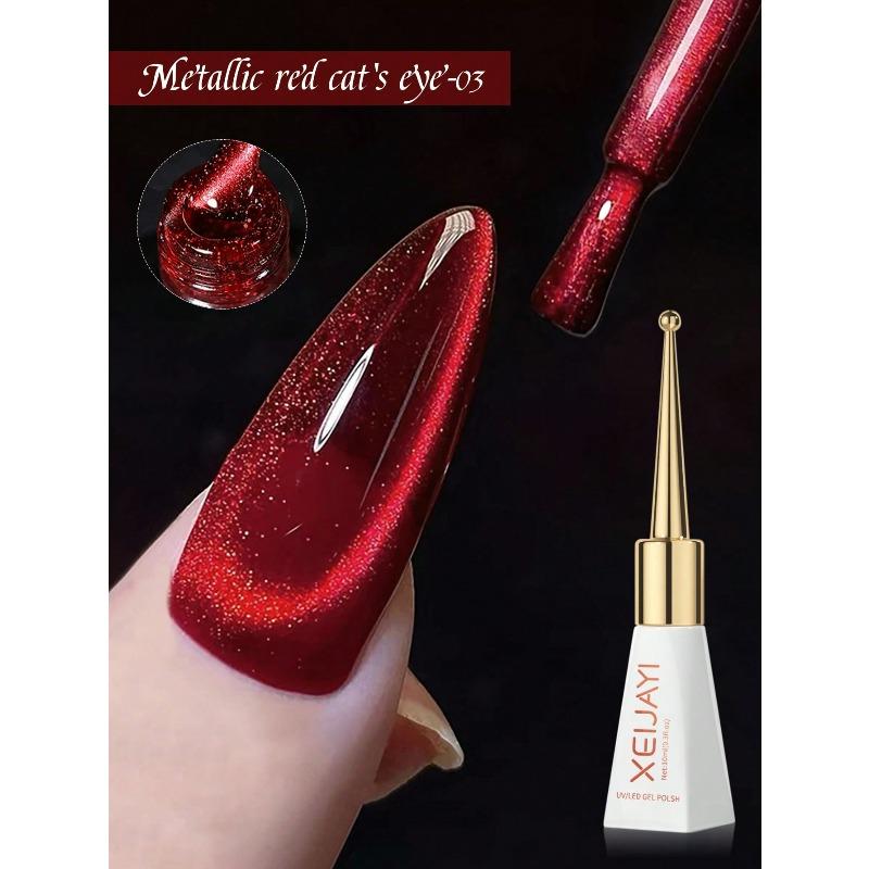1pc 10ml Red Cat Eye Gel Magnetic Sparkling Glitter Gel Nail Polish Semi Permanent UV Gel For Women No Include Magnetic Stick
