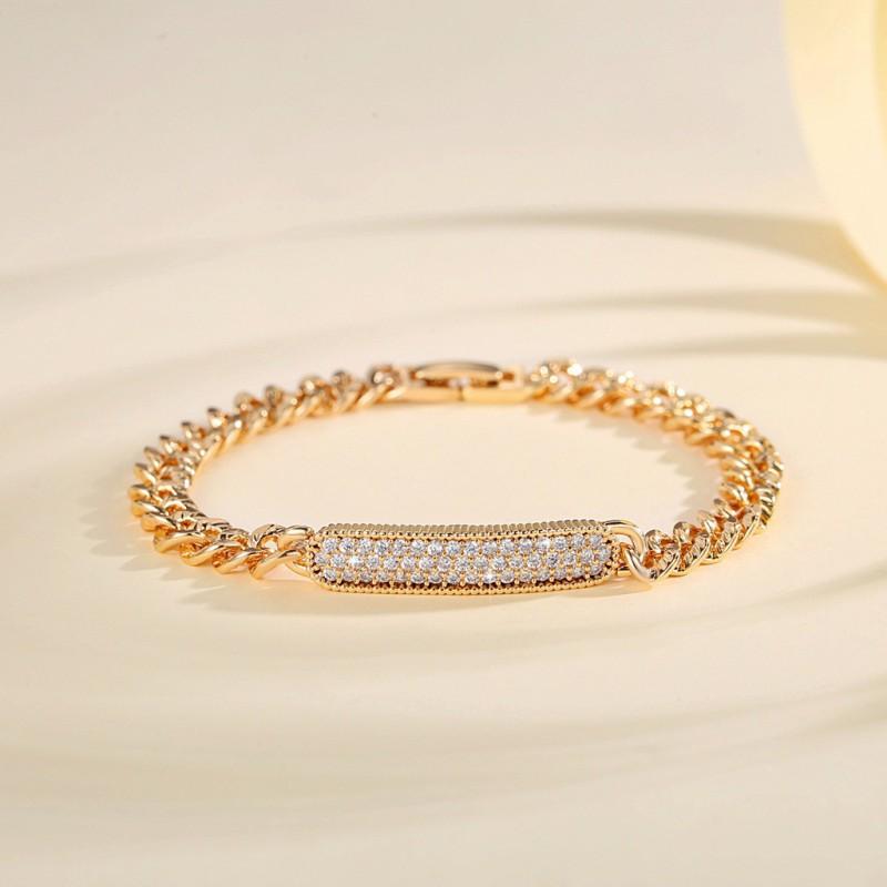 Miami Cuban Link Bracelet Women Zircon-Embellished Fashion Jewelry Copper Wristband