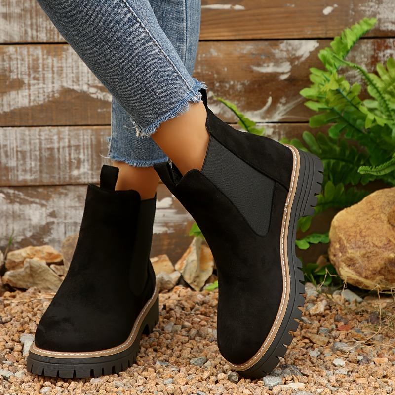 Women'S Slip-On Chunky Platform Ankle Boots - Non-Slip Rubber Sole, Cushioned Insole & Low Heel - Slip-On Closure