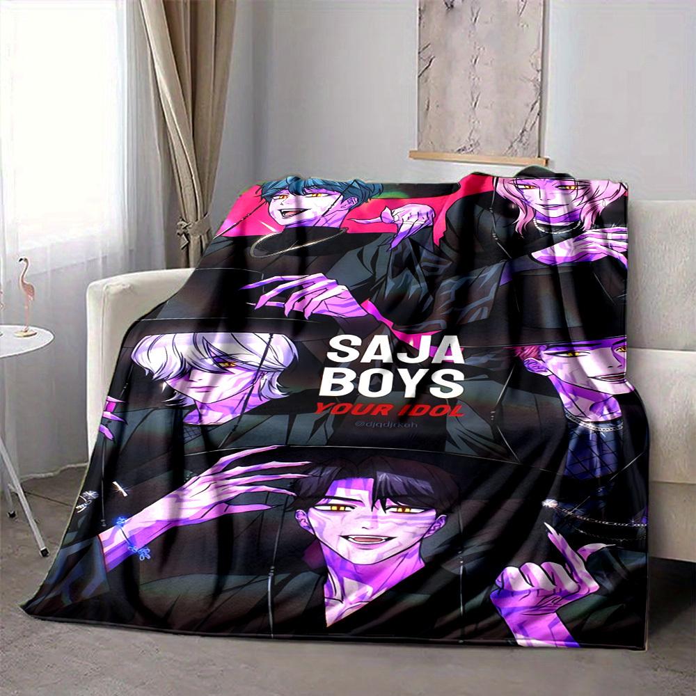 1pc Saja Boys Flannel Blanket [Cozy Throw Blanket] For Sofa, Bed, Travel, Camping, Livingroom, Office, Couch, Chair, And Bed