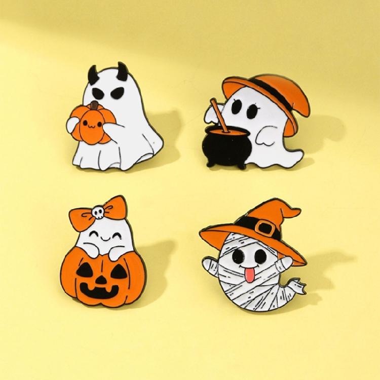 Festive Halloween White Specters Pumpkin Alloy Brooch Costume Jewelry For Parties And Celebrations