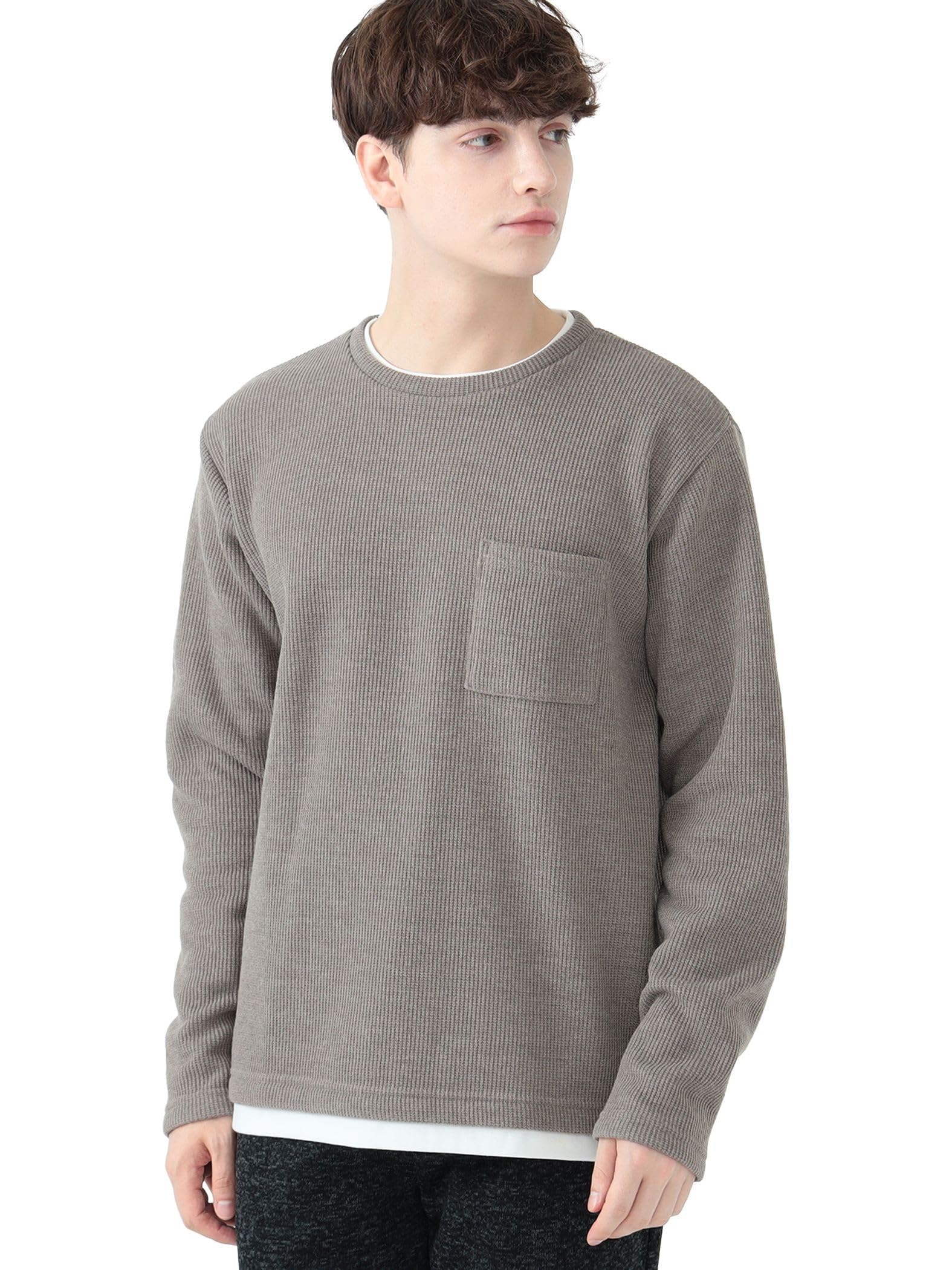 

ФУТБОЛКА Faux Layered Hem Knit Sew M [Beams Heart] L/S Мужская SMOKE_BROWN