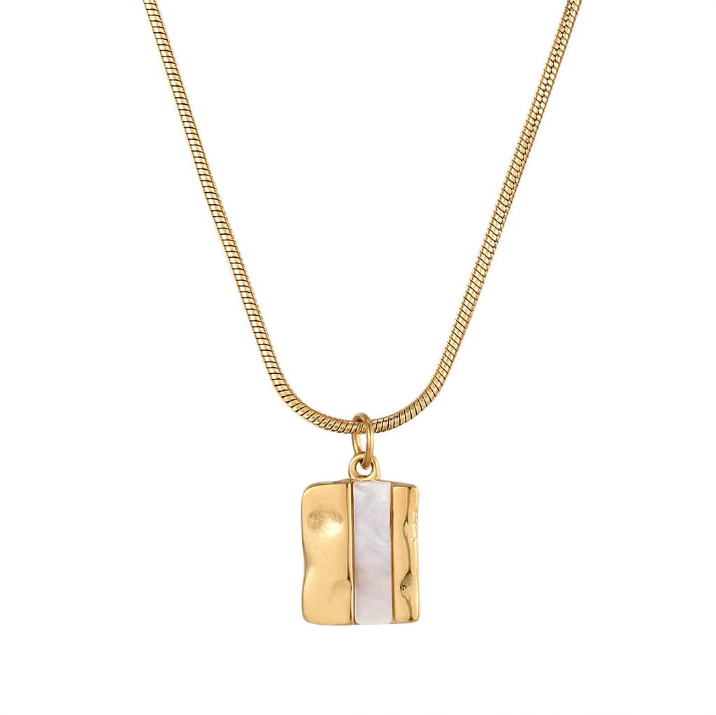 Women's 14k Gold Shell Necklace - Titanium Steel Geometric Minimalist Design