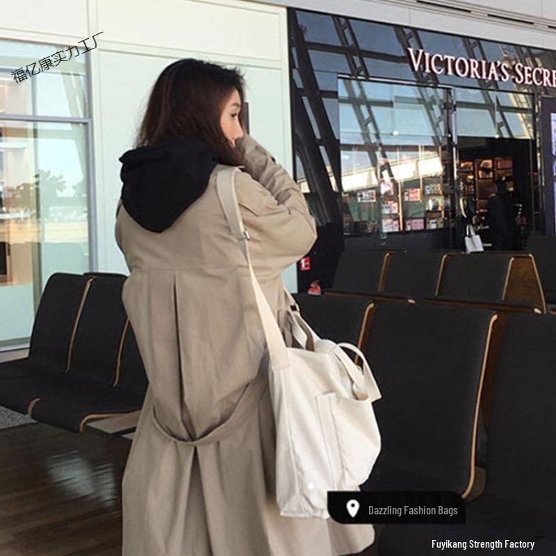 Women's Canvas Tote Bag - Solid Color, Large Capacity, Literary Style, Crossbody or Shoulder Bag for Students.