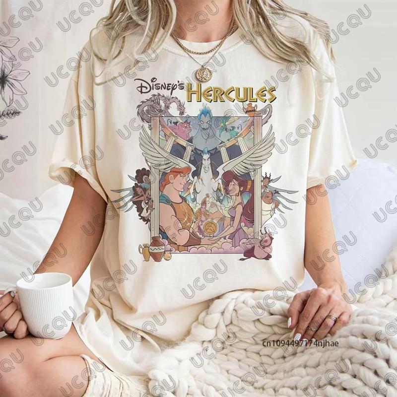 2026 New    Hercules Graphics Print Cotton T Shirt For Women Summer Short Sleeve Retro Tees Casual Oversized Couples Tops