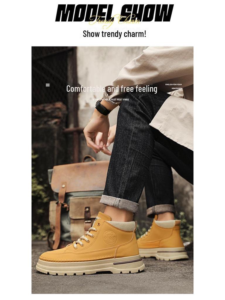 Men's Autumn High-Top Leather Martin Boots: Trendy, Thick-Soled Korean Style Casual Shoes
