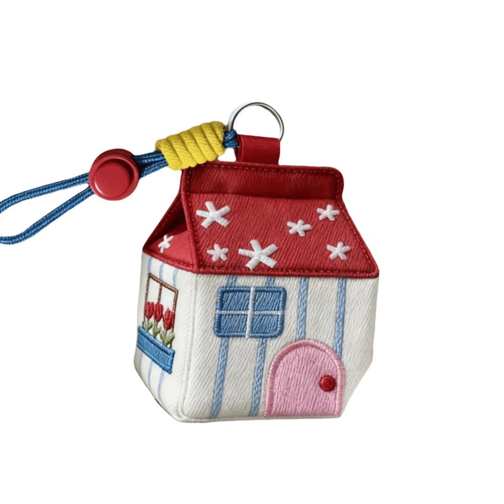 

Embroidery Cartoon House Earphone Bag Large Capacity Keychain Pendant Creative Coin Purse Women красный