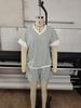 European and American Women's Stripe Knit Two-Piece: Loose Sweatshirt & High-Waisted Shorts Set