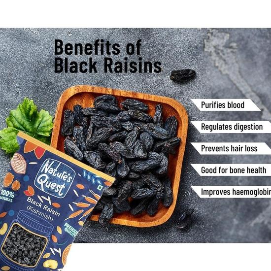 Nature's Quest Schwarze Rosinen 900g| Getrocknete Trauben | Kali Kishmis| Reguläre Trockenfrüchte Rosinen | Nährstoffreich | Reich an Eisen & Vitamin B