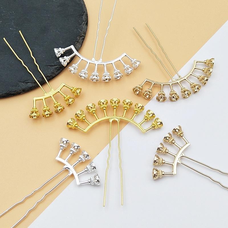 Beadable Alloy Arch Hair Pin Blanks Multiple Bead Mounts 3 Colors for DIY Hanfu Hair Accessories Making