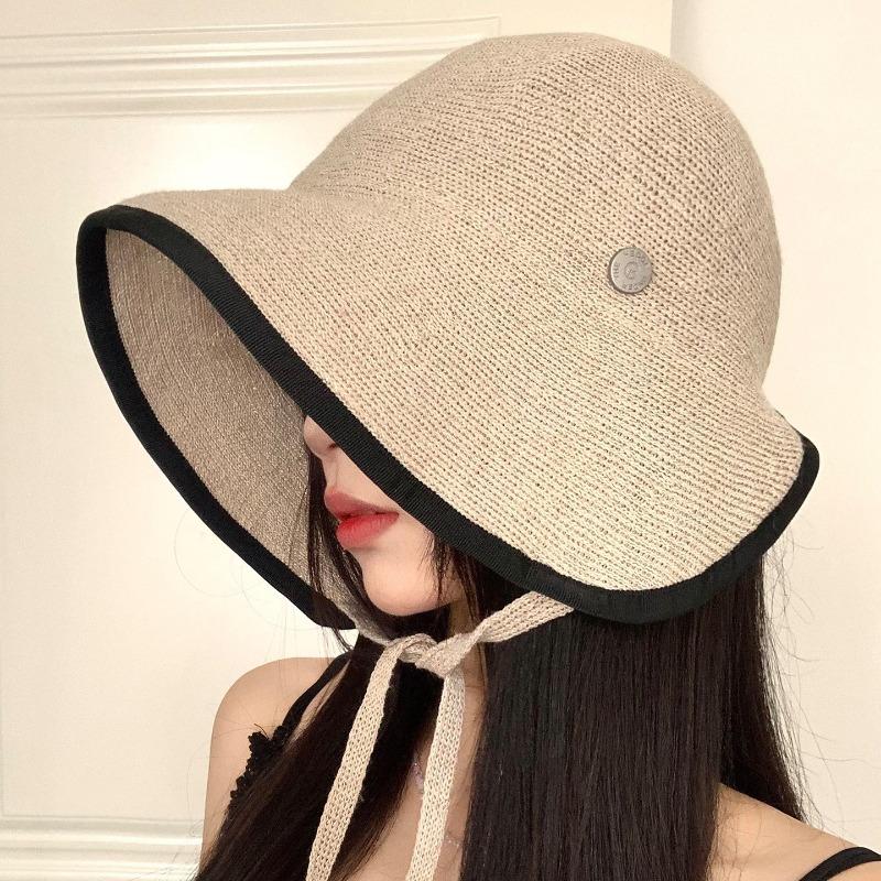 Trendy irregular strap bucket hat women's fashionable seaside vacation big eaves sun protection hat decorative sun hat new