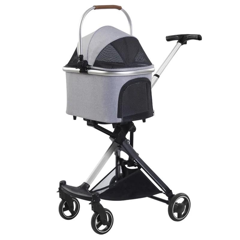 Foldable Pet Strollers Small Medium Dog Lightweight Four-wheel Stroller Multifunctional Carrying Basket Outdoor Travel Carrier