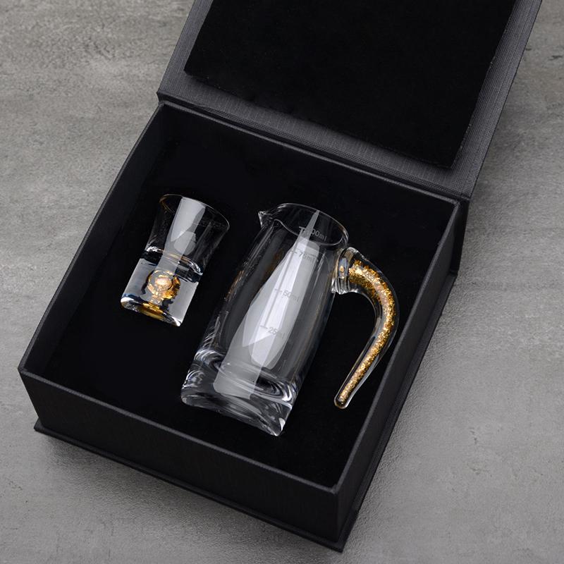 

24K Pure Gold Foil Top Grade Crystal S Glass Wine Decanter Divider Set Handmade Bullet Cups Liquor White Spirit Mini Glasses 10-100ml