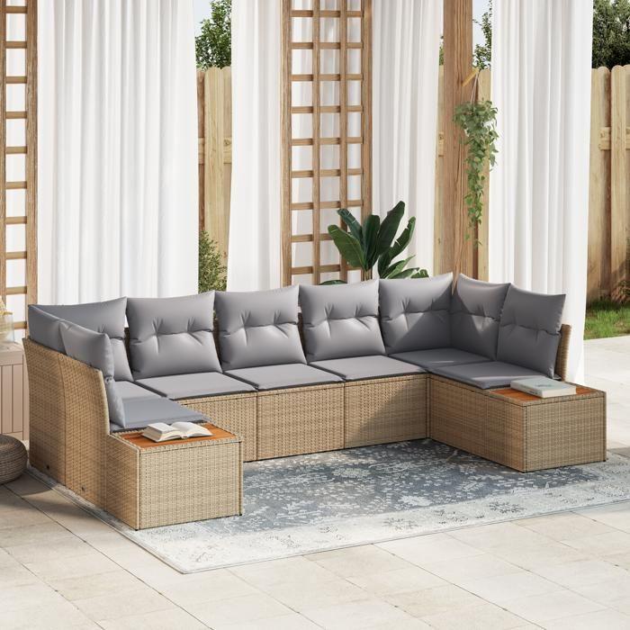 VidaXL Ensemble de 7 pièces de canapés de jardin avec coussins en beige et rattan acacia 3348161