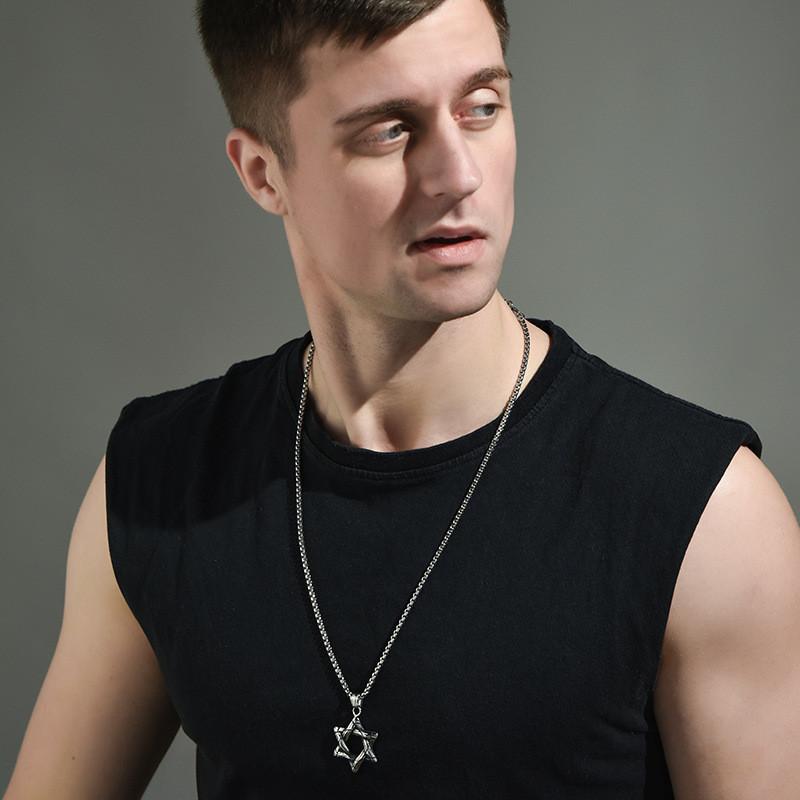 Vintage Six-pointed Star Pendant Necklace In Durable Titanium Steel For Men And Women