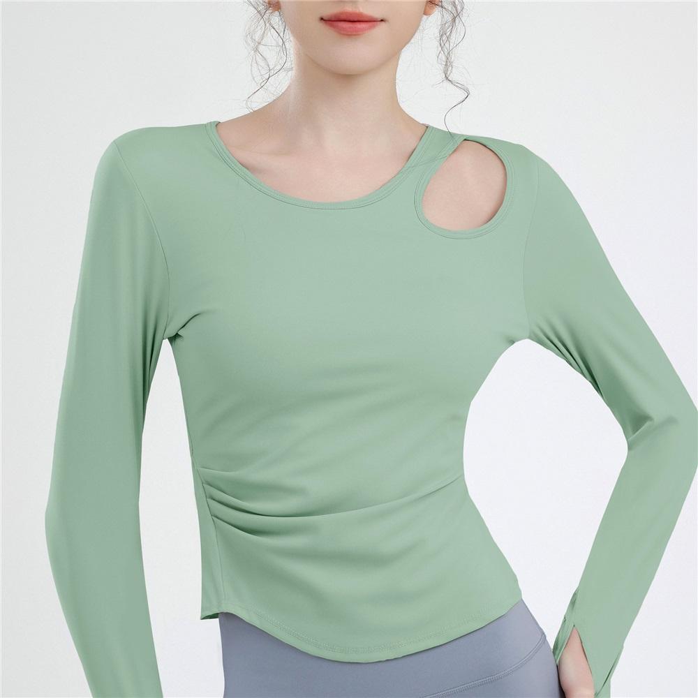 Yoga Wear With Chest Pads, Women's Pilates Sports Top, Tight And Slimming Look, Elegant Cycling Training Long-sleeved Fitness Wear For Summer