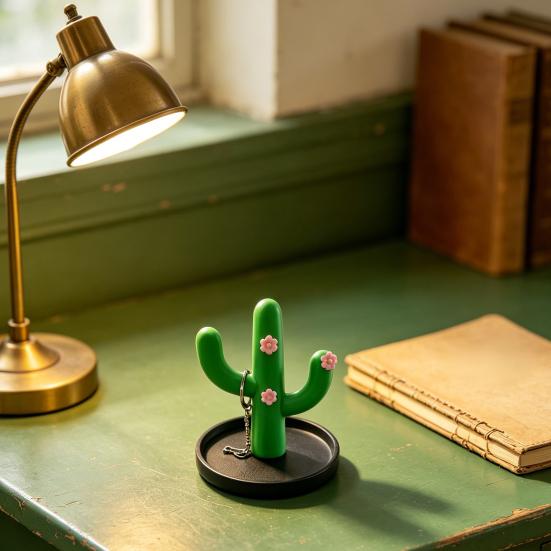 3D Printed Cactus Jewelry Holder, Desktop Jewelry Organizer, Jewelry Display Rack with Cute Pink Flower Design for Rings Earrings Bracelets Necklace,