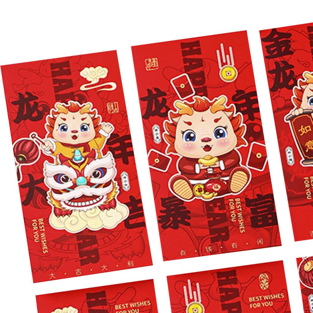 6 Year Red Envelopes, Packets, Dragon Hongbao Hong Bao Gifts, Money Holder for Spring