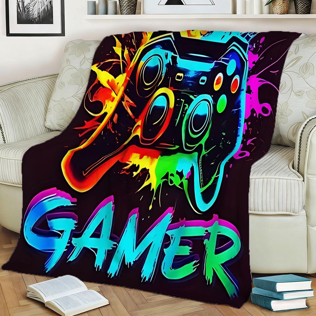 Vibrant Game Controller Printed Blanket Soft Durable for Home Gaming Area, Gift for Gamers