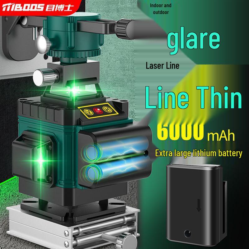 12-Line Green Laser Level with Infrared, Outdoor Strobe, Wall & Floor Mount, Automatic Leveling, Water-Resistant