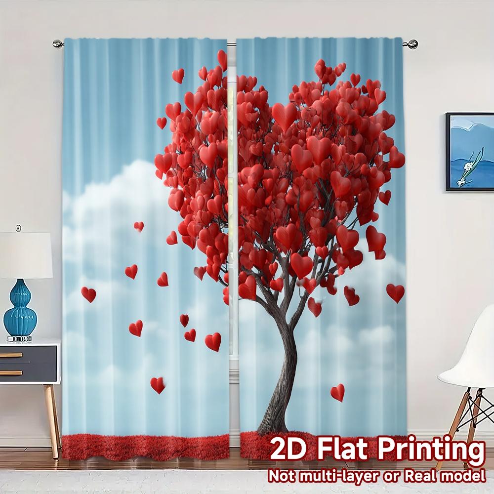 

Set Of 2 Modern Flat Printing Jit Curtains Without Rod Heart Blossom Creative Durable Polyester Home Curtain W100*H70(CM)-Grommet top&2PCS