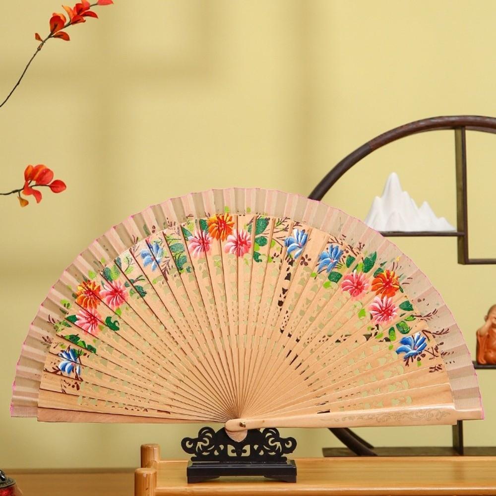 Traditional Hand-painted Fan Antique Handheld Fan Qipao Outfit Spanish Wooden Fan  Photography Prop