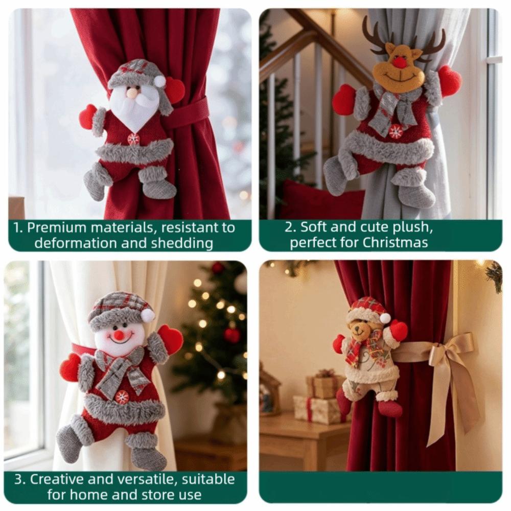 2pcs Adjustable Christmas Doll Curtain Tiebacks Cute Snowman Curtain Strap New Year
