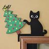 Wooden Animal Wall Art Cartoon Cat Door Frame Pendant Cute Black Corner Decorative Sticker Decoration for Photo Frames And Cabinets Funny Topper