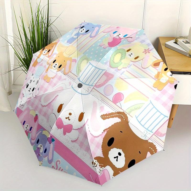 

Sugarbunnies,Cute Automatic Folding Umbrella Simple 8 Rib Design, Bright Cartoon Pattern, Durable Iron Frame, Suitable For Travel, Outdoor,