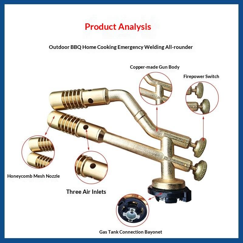 Dual-Head Gas Torch Adjustable Brass Welding Heating Flame Burner High Temperture Propane Butane Welding Torch