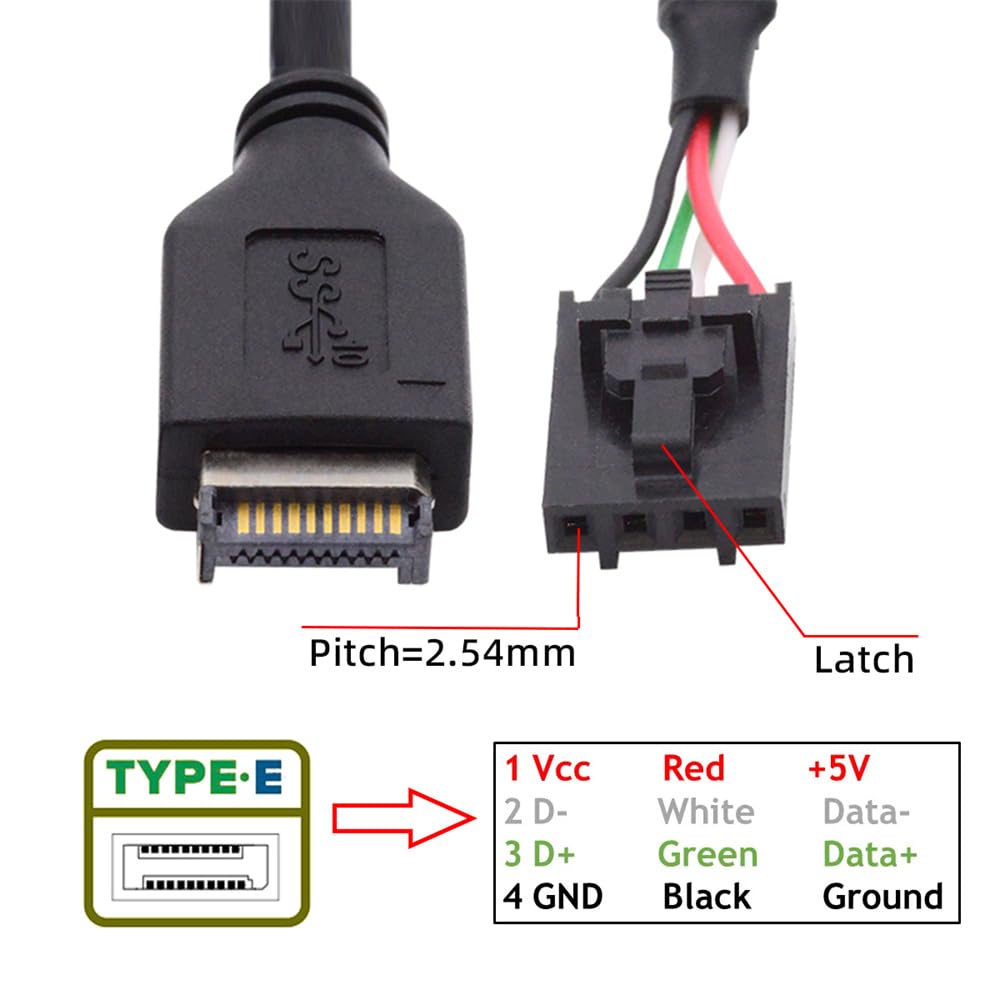 Cablecc USB Type E Front Panel Header Male Host to USB Motherboard with Latch 1 to 2 Hub Device Cable 3.1 2.0 4-Pin 9-Pin