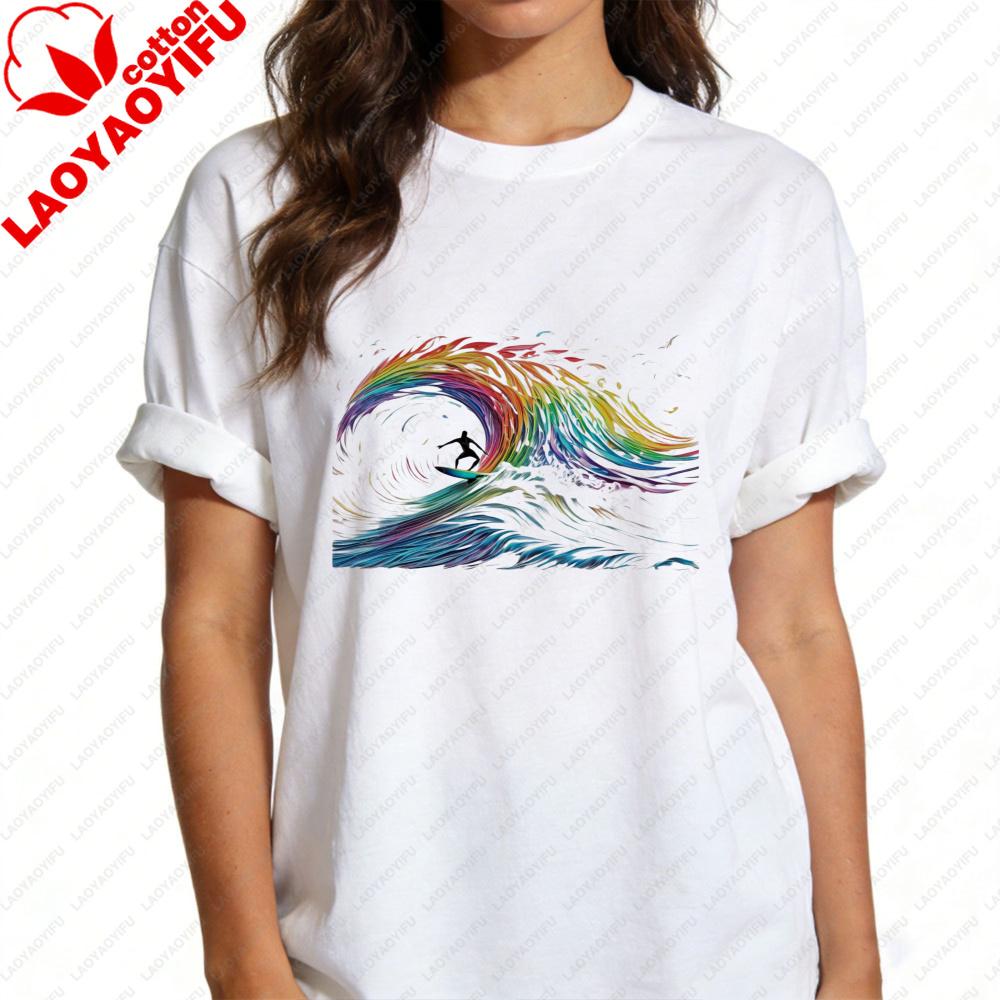 Vibrant Rainbow Wave Surfer TShirt Abstract Artistic Psychedelic Unisex Shirt Unisex Unisex Fashion Casual Crewneck Cotton Tee Tops