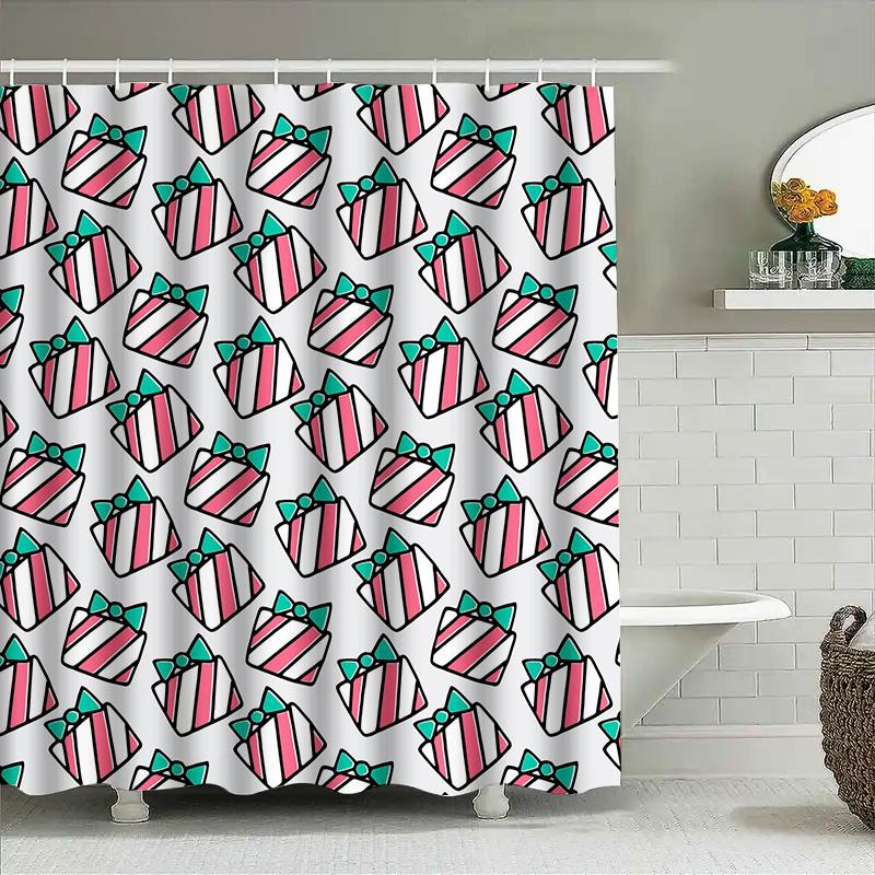 Tuniu Christmas Gift Shower Curtain Funny Festive Red Blue Pink Gift Wrapping Bathroom Decor