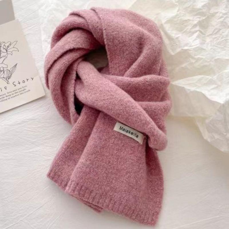 Korean Style Solid Color Wool Knitted Scarf for Women Autumn and Winter New Versatile Student Couple Warm Small Scarf