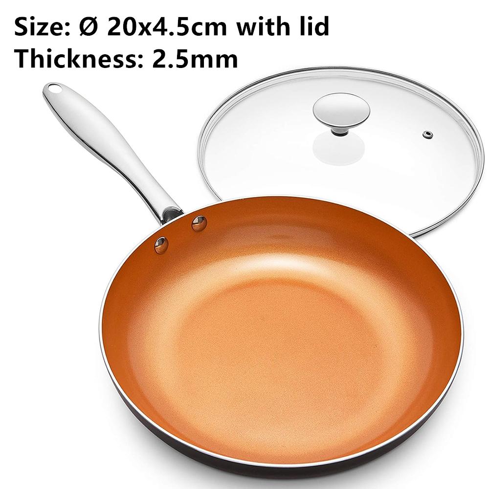 

LMETJMA 8 10 12inch Copper Non Stick Frying Pan With Lid Scratch Resistant Ceramic Coating Skillet Egg Pan Cooking Omelet Pan