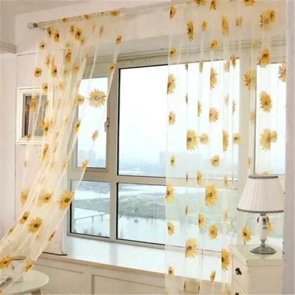 100*200 Cm Sunflower Summer Tulle Curtains Living Room Bedroom Kitchen Window Panels New Home Decoration