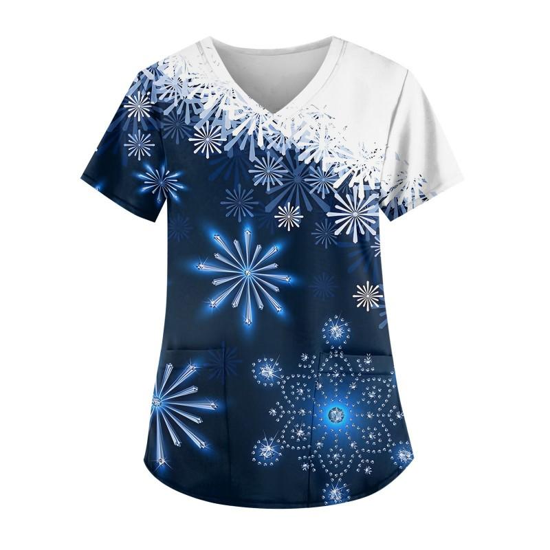 3D Snowman Print V-Neck Short Sleeve T-Shirt Women Men Casual Workwear Comfort Fit 2025