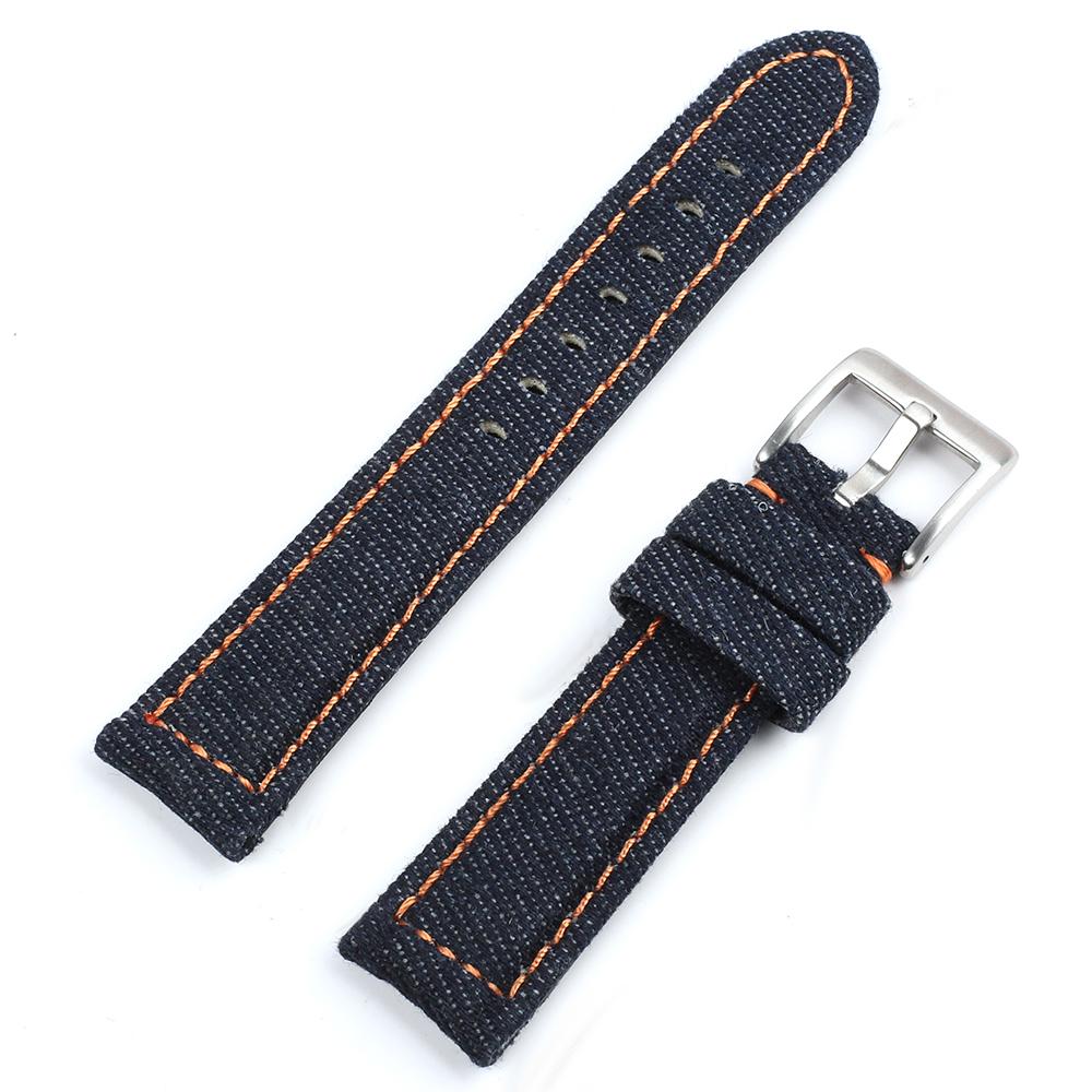 Vintage Handmade Denim Leather Watch Strap 20mm Blue Black Gray Watch Band for Men Women Wristband Bracelet Accessories