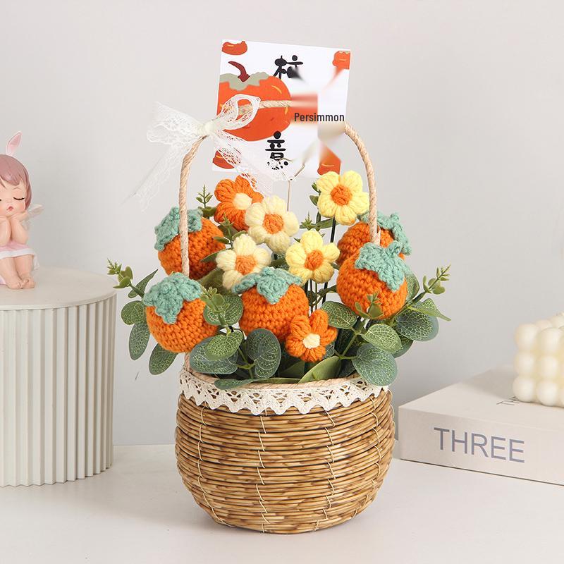 Sonnenblumen Gestrickter Wollstrauß in Handkorb - Geburtstag, Feiertag, Lehrertag, Abschlussgeschenk