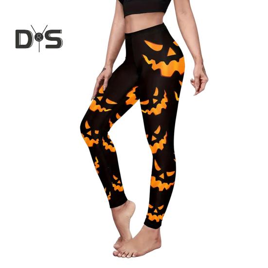 Halloween Pumpkin Leggings Mid-rise Elastic Waistband Skinny Fit Bottoming Pants Girls Cosplay Outfit Tights