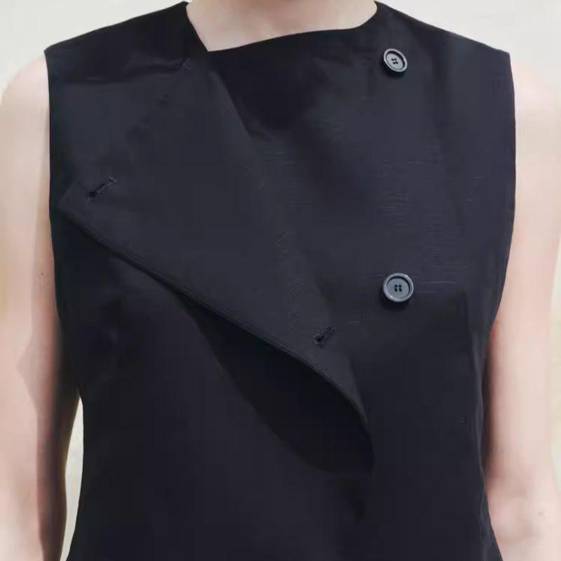 Spring New Product Set Women's Black Double Breasted Vest 8843298 Straight-leg Long Casual Shorts 8960298