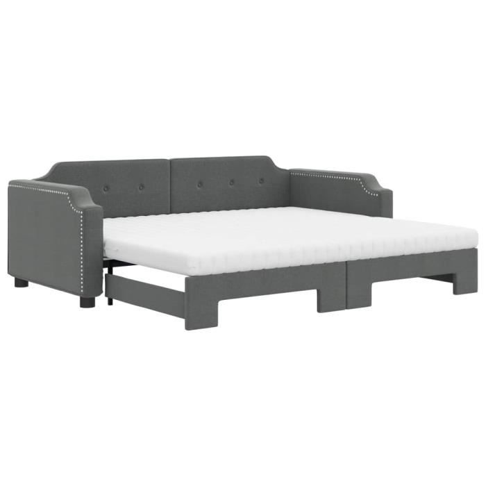 VidaXL Daybed with Trundle and Mattress Dark Grey 100x200 Cm Fabric 3197658